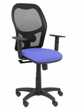 Silla Alocén malla negra asiento bali azul claro brazos regulables