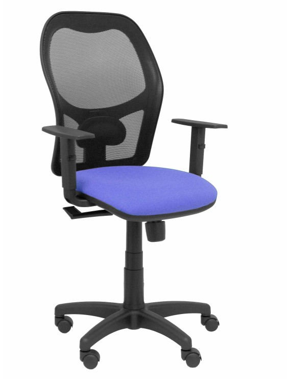 Silla Alocén malla negra asiento bali azul claro brazos regulables