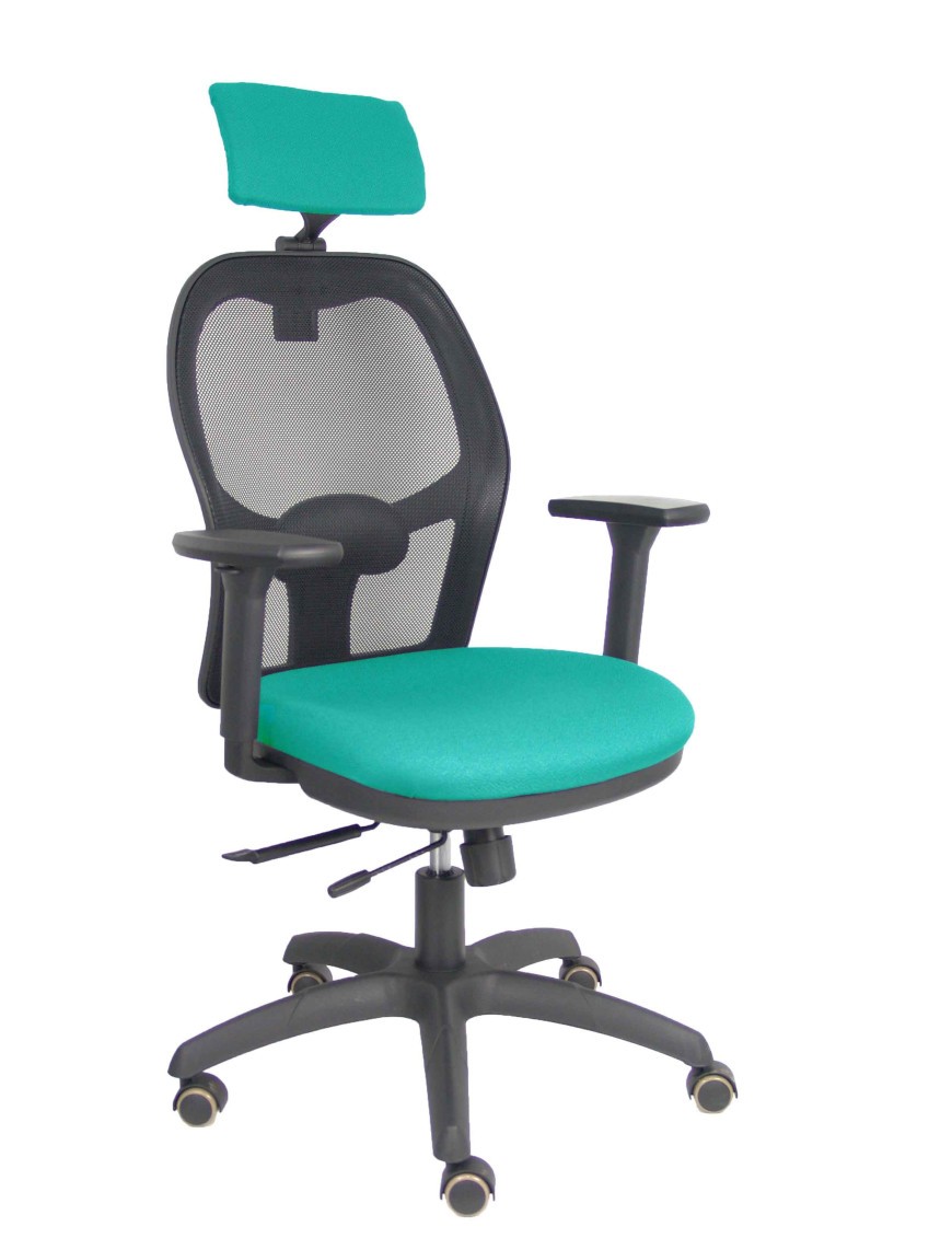 Silla Jorquera traslack malla negra asiento bali turquesa brazos 3D cabecero regulable