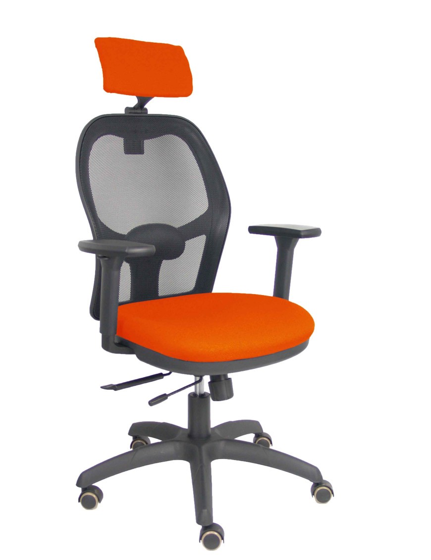 Silla Jorquera traslack malla negra asiento bali naranja oscuro brazos 3D cabecero regulable