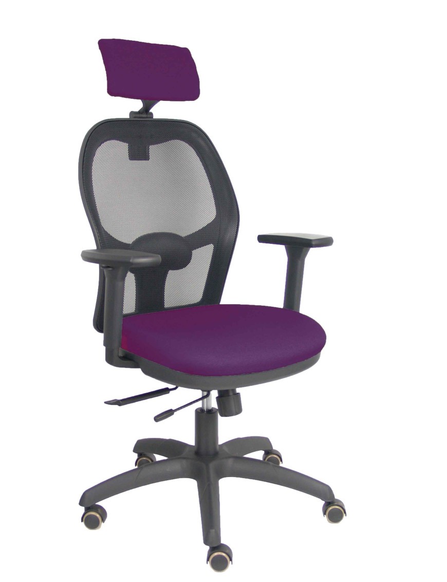 Silla Jorquera traslack malla negra asiento bali morado brazos 3D cabecero regulable