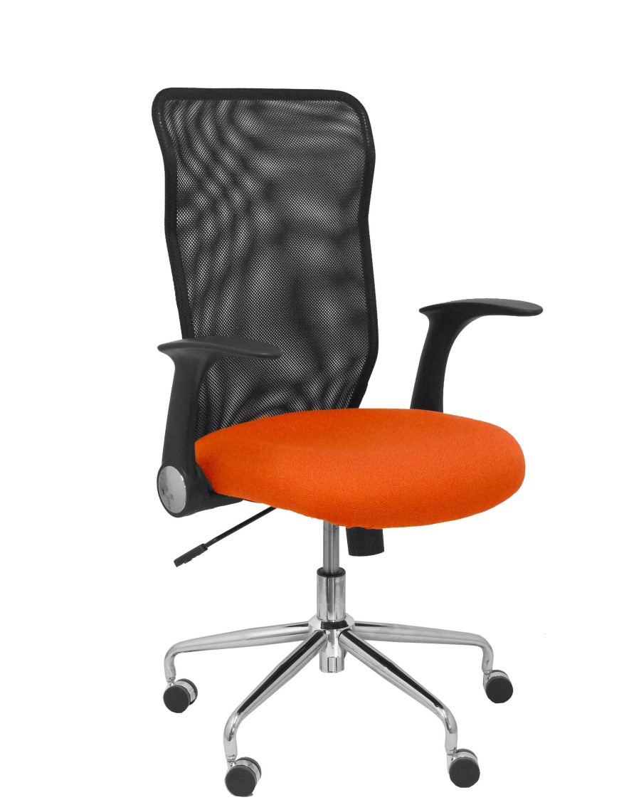 Silla Minaya respaldo malla negro asiento bali naranja oscuro