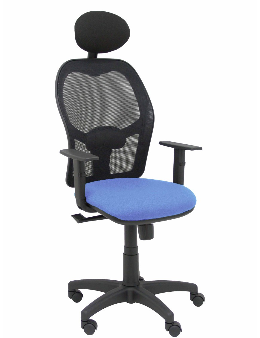 Silla Alocén malla negra asiento bali azul claro brazos regulables cabecero fijo