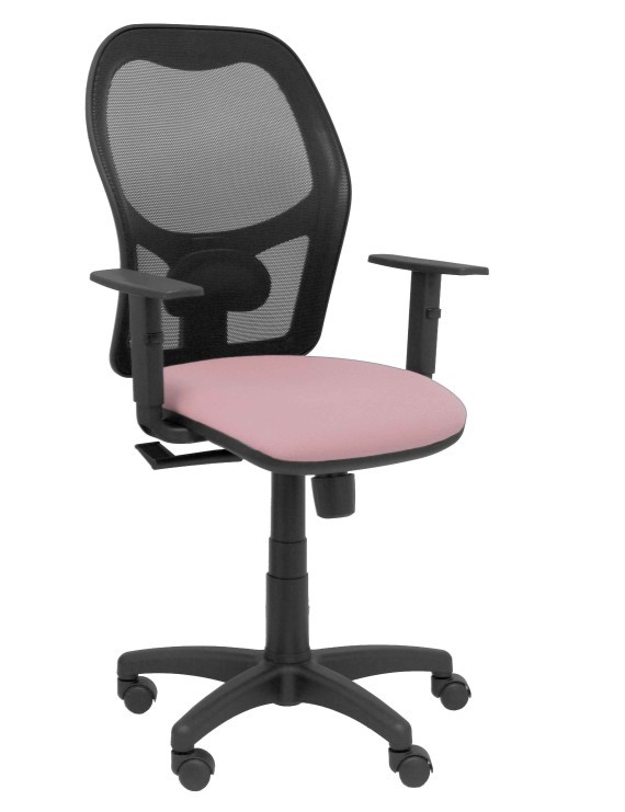 Silla Alocén malla negra asiento bali rosa brazos regulable