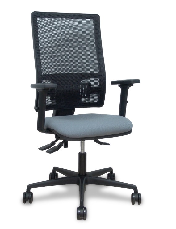 Silla Bormate asincro malla negra asiento bali gris brazos 2D ruedas 65mm