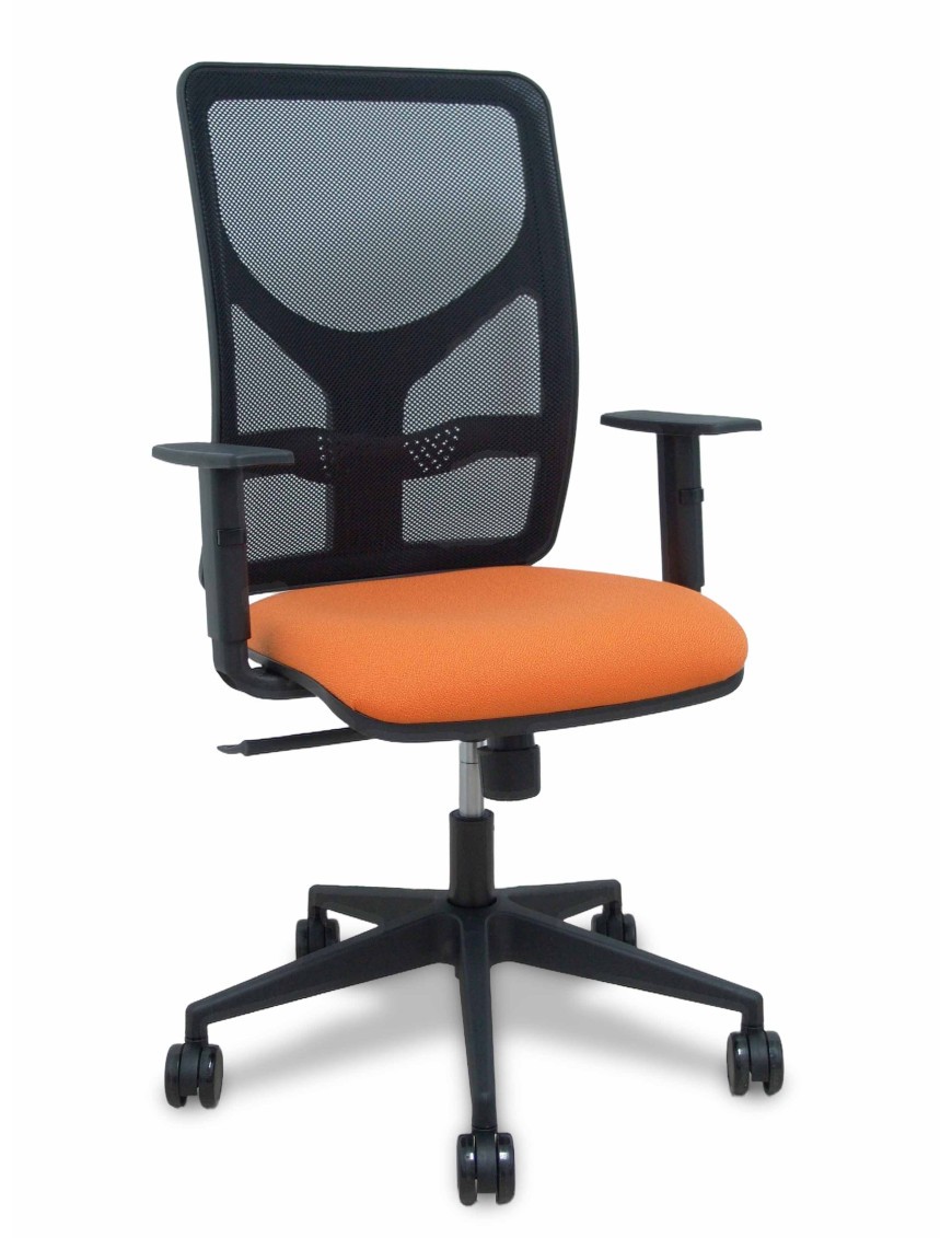 Silla Motilla malla negra asiento bali naranja brazo regulable ruedas 65mm