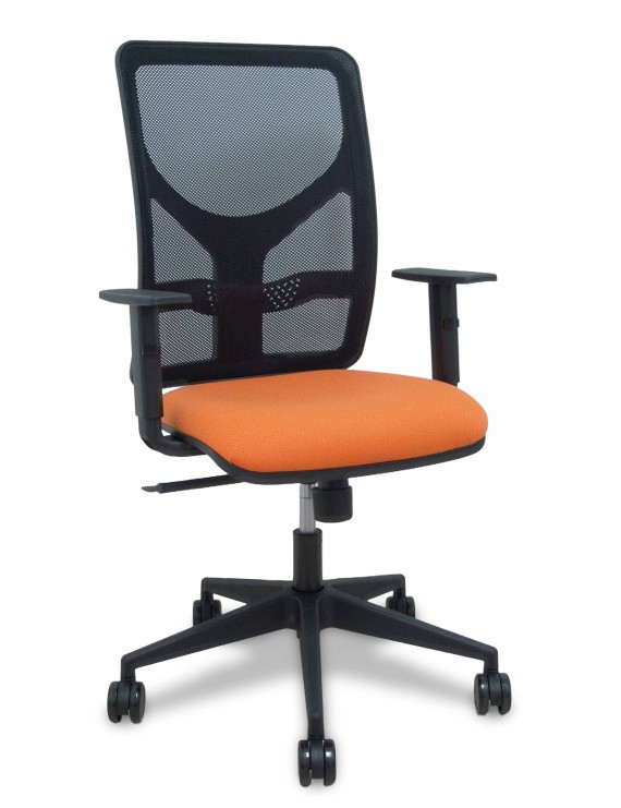 Silla Motilla malla negra asiento bali naranja brazo regulable ruedas 65mm