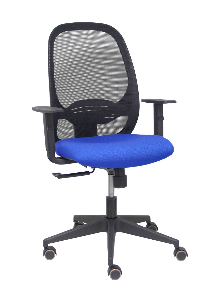 Silla Cilanco negra malla negra asiento bali azul brazo regulable