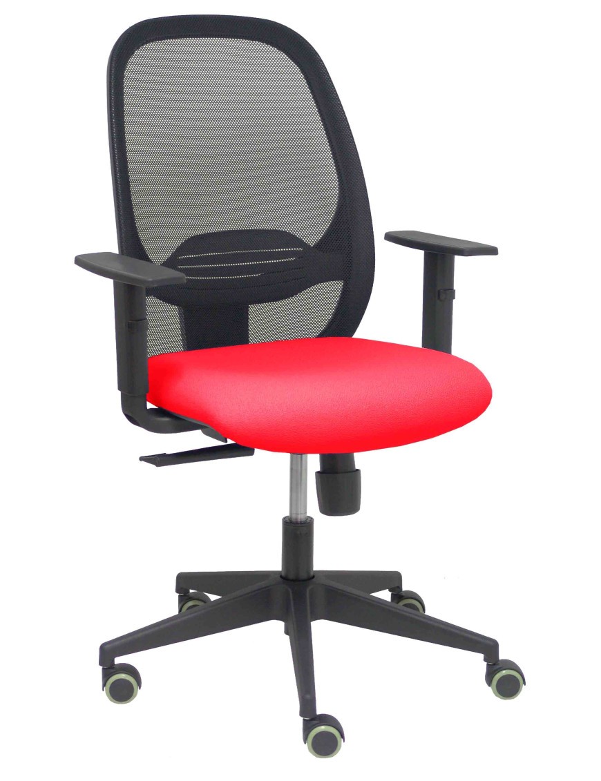 Silla Cilanco negra malla negra asiento bali rojo brazo regulable