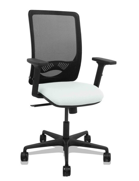 Silla Zulema sincro malla negra asiento bali blanco brazos 2D ruedas 65mm