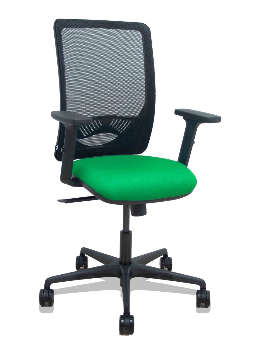 Silla Zulema sincro malla negra asiento bali verde brazos 2D ruedas 65mm