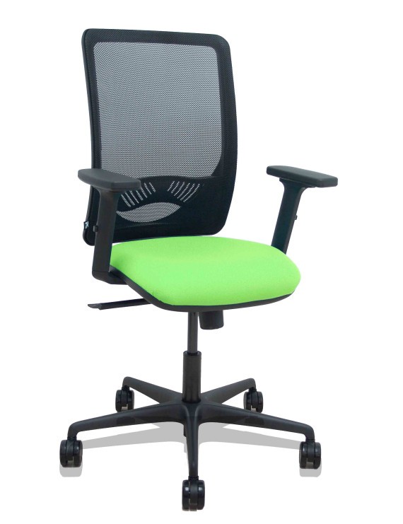 Silla Zulema sincro malla negra asiento bali pistacho brazos 2D ruedas 65mm