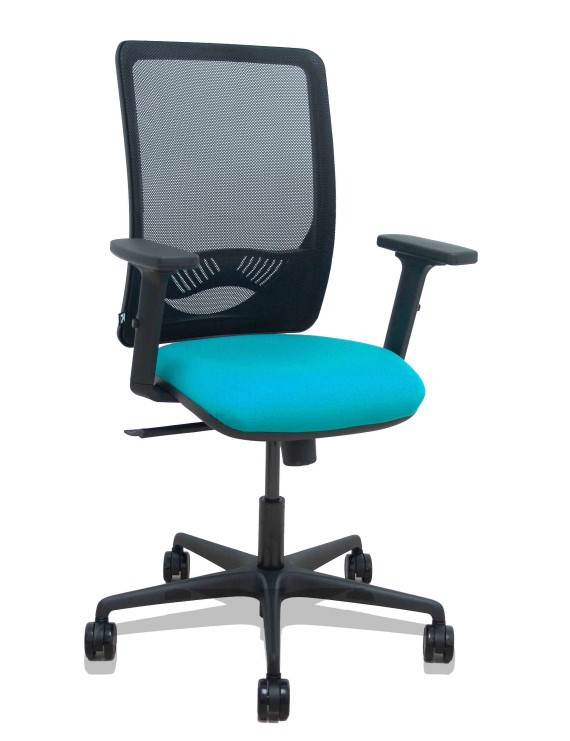 Silla Zulema sincro malla negra asiento bali turquesa brazos 2D ruedas 65mm