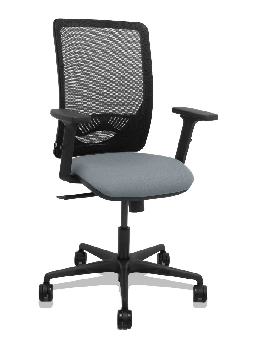 Silla Zulema sincro malla negra asiento bali gris brazos 2D ruedas 65mm