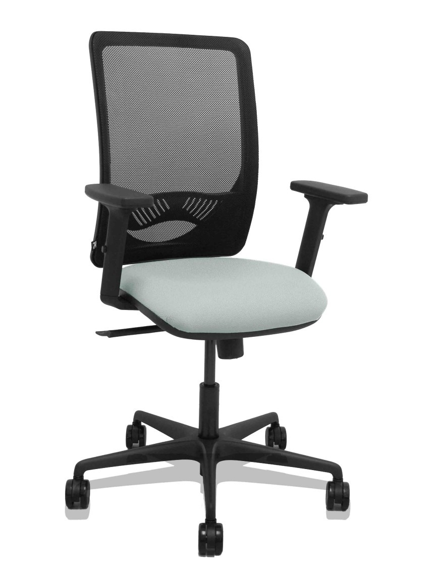 Silla Zulema sincro malla negra asiento bali gris claro brazos 2D ruedas 65mm