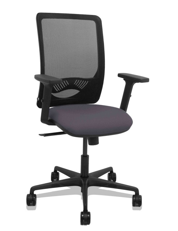 Silla Zulema sincro malla negra asiento bali gris oscuro brazos 2D ruedas 65mm