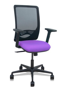 Silla Zulema sincro malla negra asiento bali lila brazos 2D ruedas 65mm