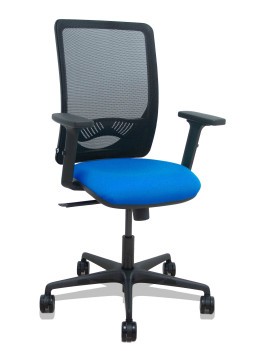 Silla Zulema sincro malla negra asiento bali azul brazos 2D ruedas 65mm