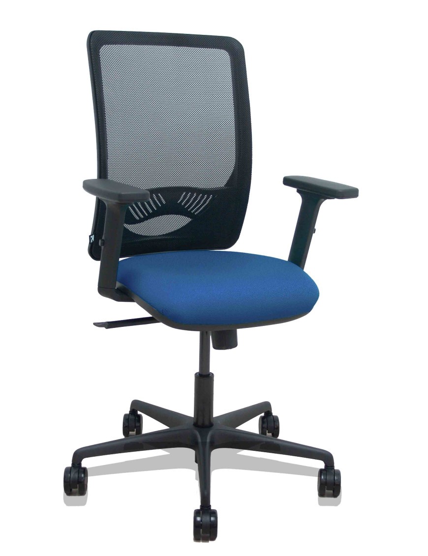 Silla Zulema sincro malla negra asiento bali azul marino brazos 2D ruedas 65mm