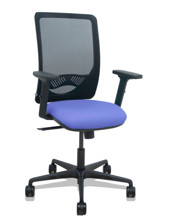 Silla Zulema sincro malla negra asiento bali azul claro brazos 2D ruedas 65mm