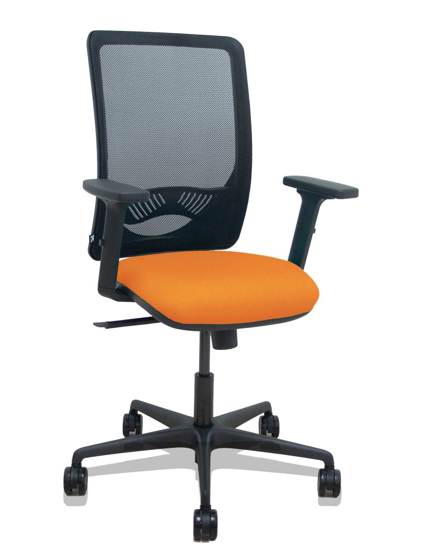 Silla Zulema sincro malla negra asiento bali naranja brazos 2D ruedas 65mm