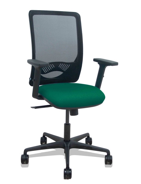 Silla Zulema sincro malla negra asiento bali verde botella brazos 2D ruedas 65mm