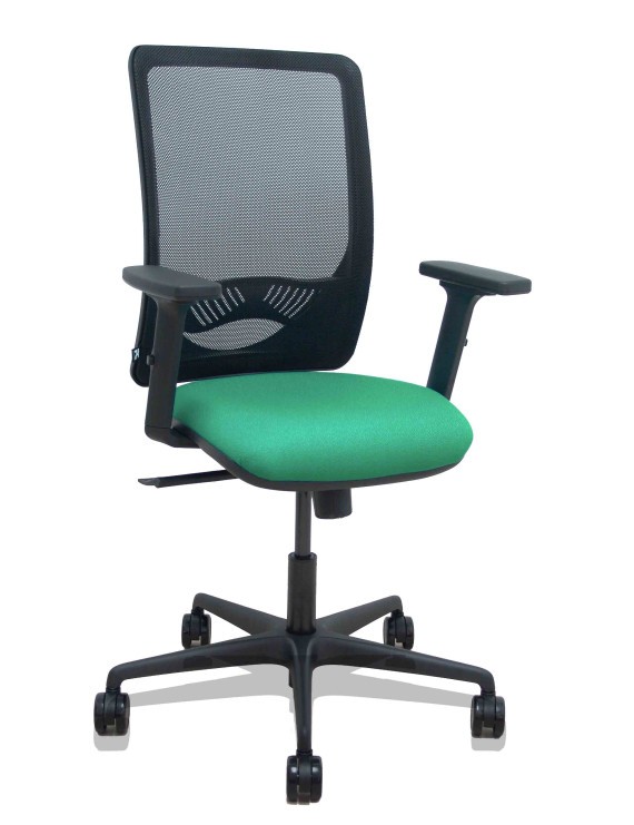 Silla Zulema sincro malla negra asiento bali verde esmeralda brazos 2D ruedas 65mm