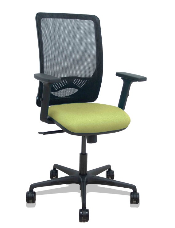 Silla Zulema sincro malla negra asiento bali verde oliva brazos 2D ruedas 65mm