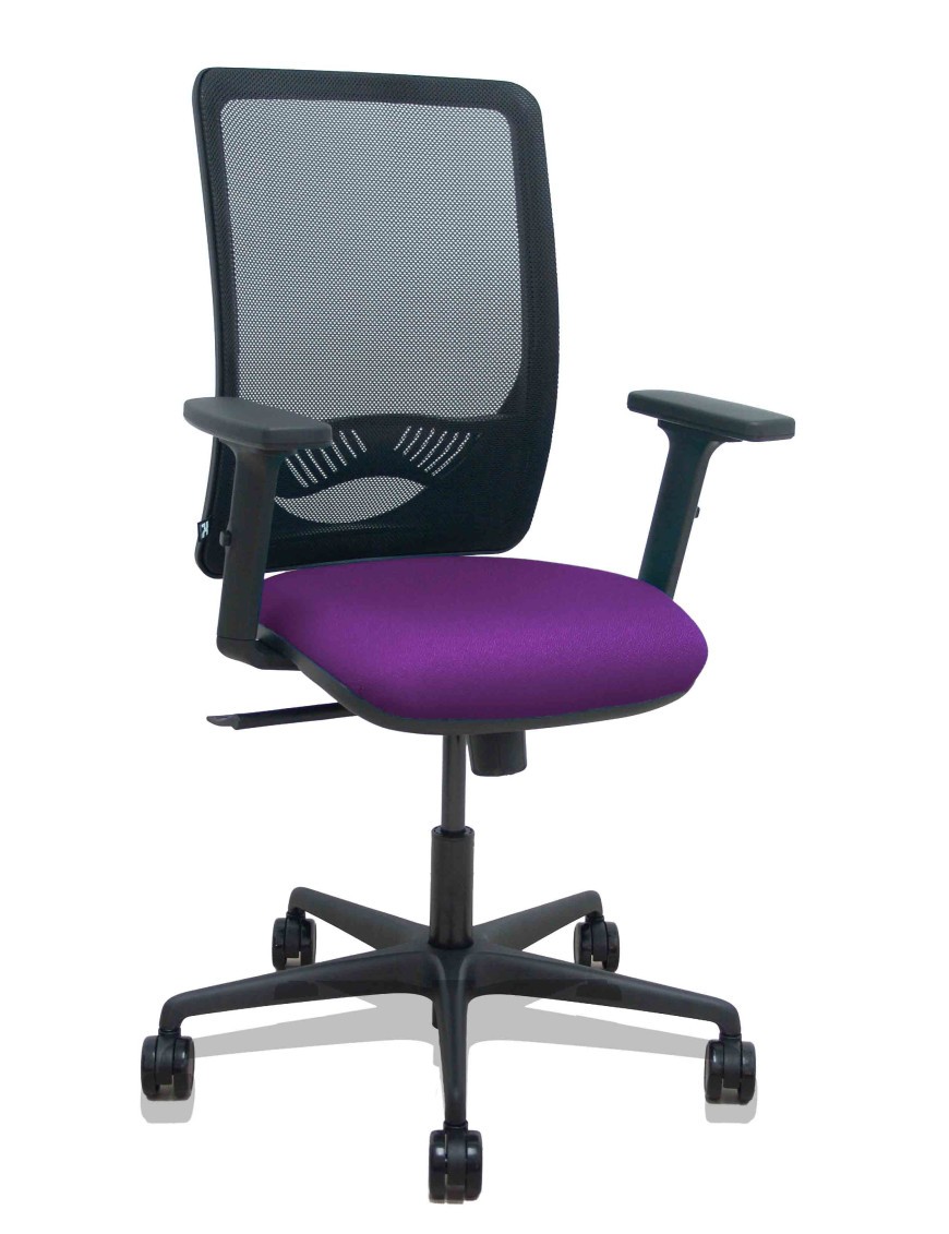 Silla Zulema sincro malla negra asiento bali morado brazos 2D ruedas 65mm