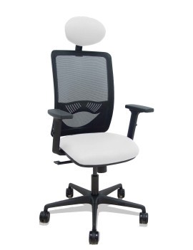 Silla Zulema sincro malla negra asiento bali blanco brazos 2D ruedas 65mm cabecero