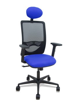 Silla Zulema sincro malla negra asiento bali azul brazos 2D ruedas 65mm cabecero