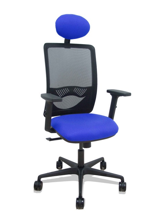 Silla Zulema sincro malla negra asiento bali azul brazos 2D ruedas 65mm cabecero