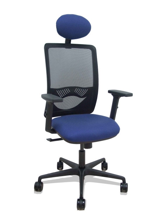 Silla Zulema sincro malla negra asiento bali azul marino brazos 2D ruedas 65mm cabecero