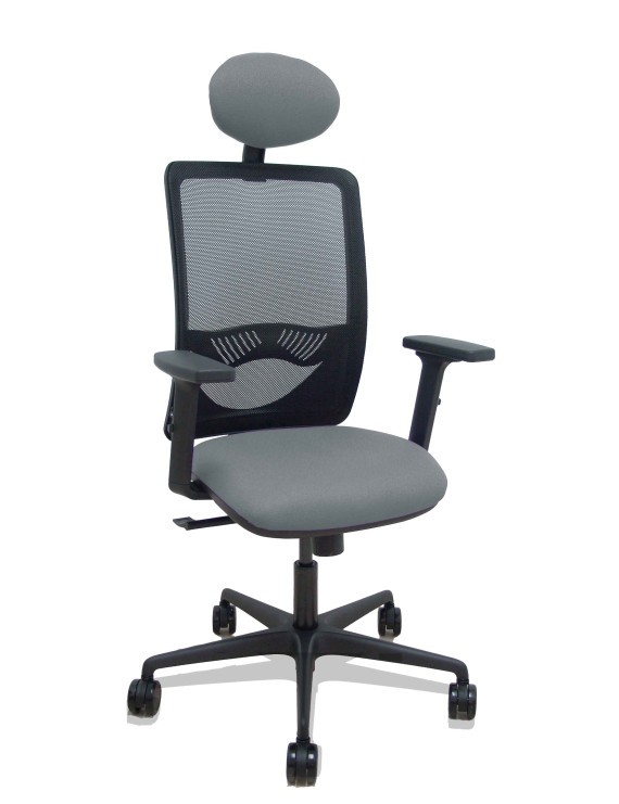 Silla Zulema sincro malla negra asiento bali gris brazos 2D ruedas 65mm cabecero