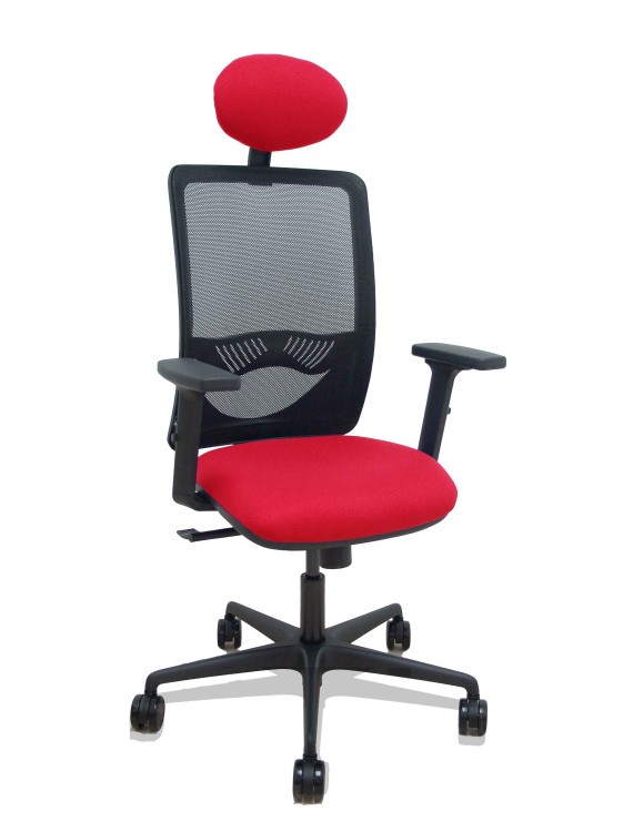 Silla Zulema sincro malla negra asiento bali rojo brazos 2D ruedas 65mm cabecero