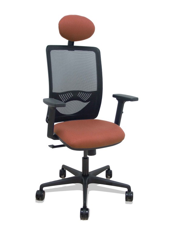 Silla Zulema sincro malla negra asiento bali marrón brazos 2D ruedas 65mm cabecero