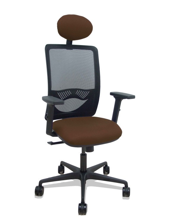 Silla Zulema sincro malla negra asiento bali marrón oscuro brazos 2D ruedas 65mm cabecero