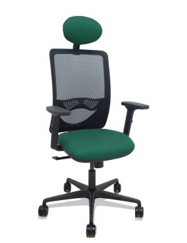 Silla Zulema sincro malla negra asiento bali verde botella brazos 2D ruedas 65mm cabecero