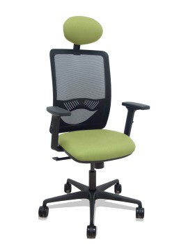 Silla Zulema sincro malla negra asiento bali verde oliva brazos 2D ruedas 65mm cabecero