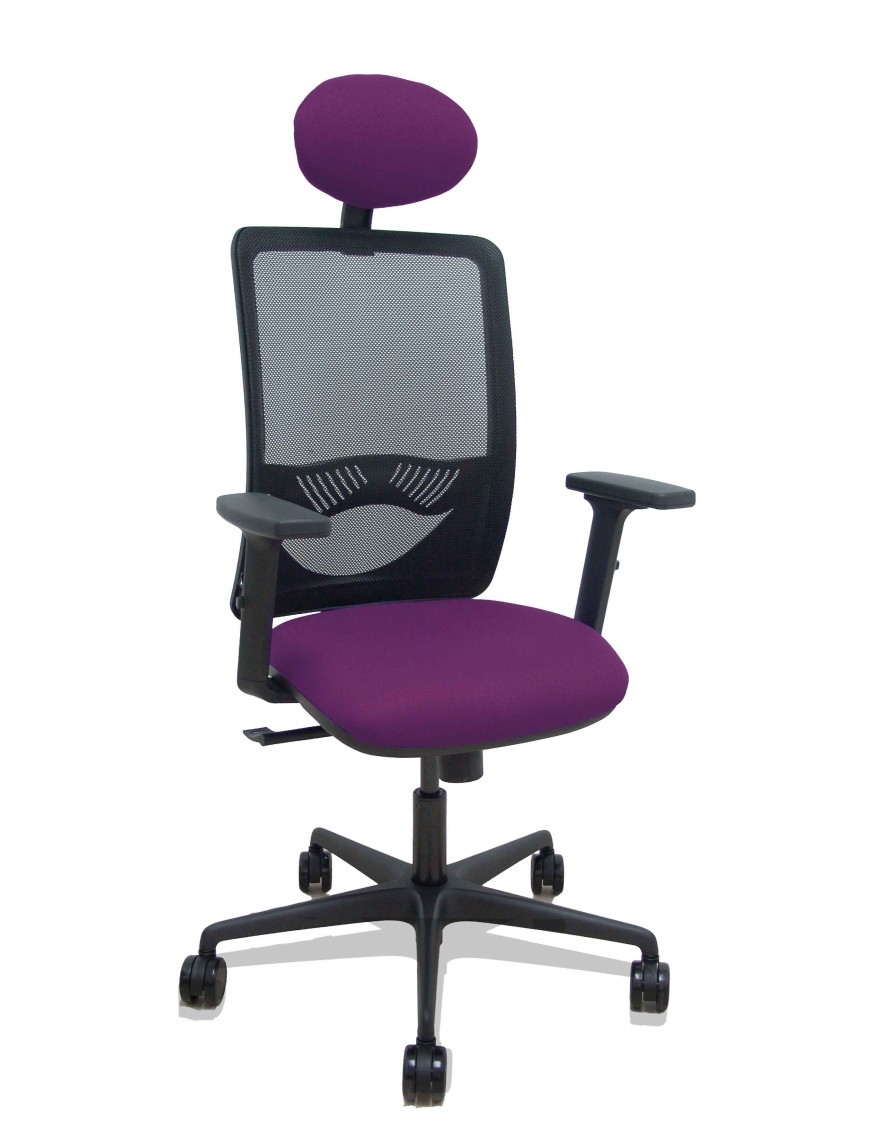 Silla Zulema sincro malla negra asiento bali morado brazos 2D ruedas 65mm cabecero