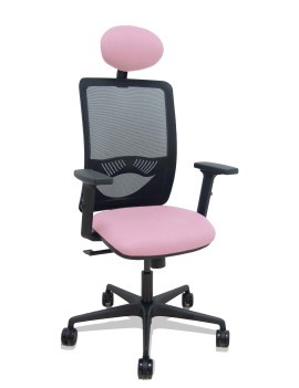 Silla Zulema sincro malla negra asiento bali rosa brazos 2D ruedas 65mm cabecero