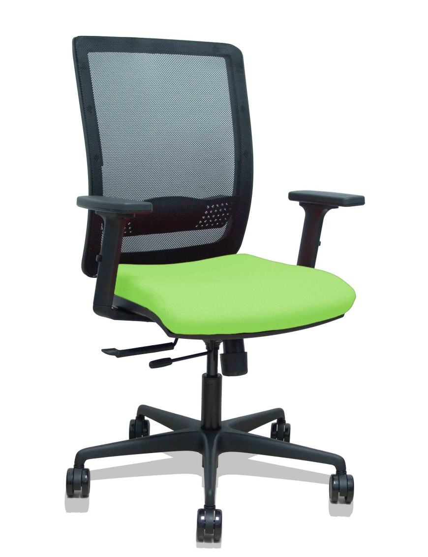 Silla Haches traslack malla negra asiento bali pistacho brazos 2D ruedas 65mm