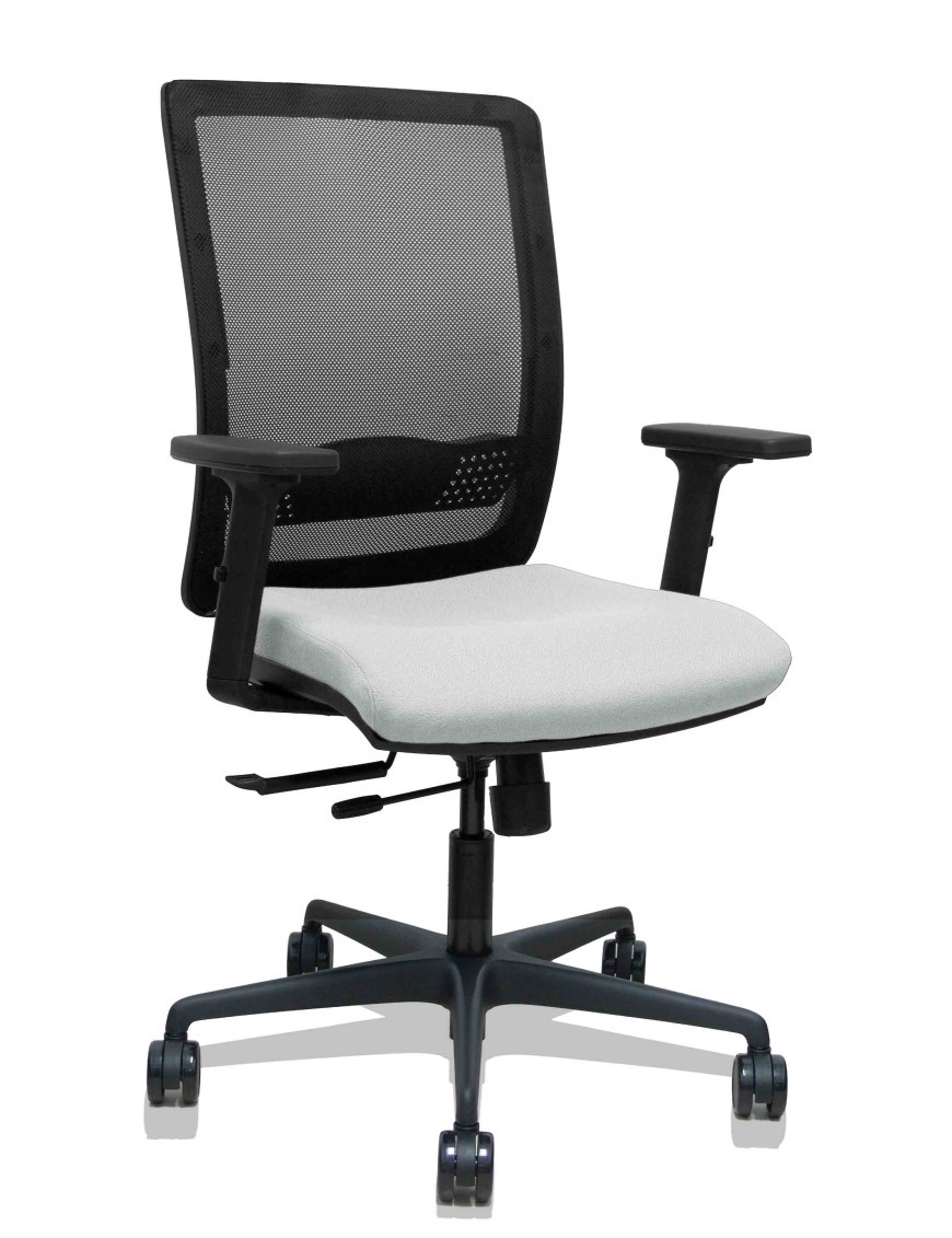 Silla Haches traslack malla negra asiento bali gris claro brazos 2D ruedas 65mm