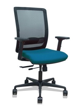 Silla Haches traslack malla negra asiento bali verde petróleo brazos 2D ruedas 65mm