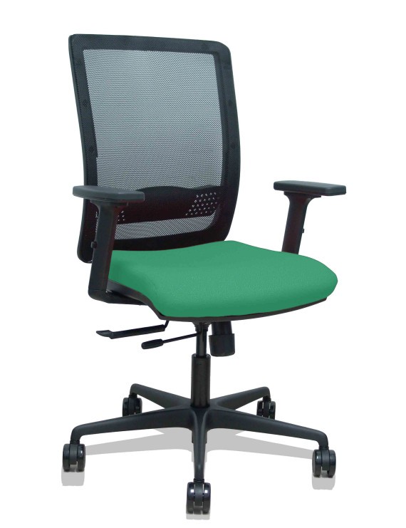 Silla Haches traslack malla negra asiento bali verde esmeralda brazos 2D ruedas 65mm