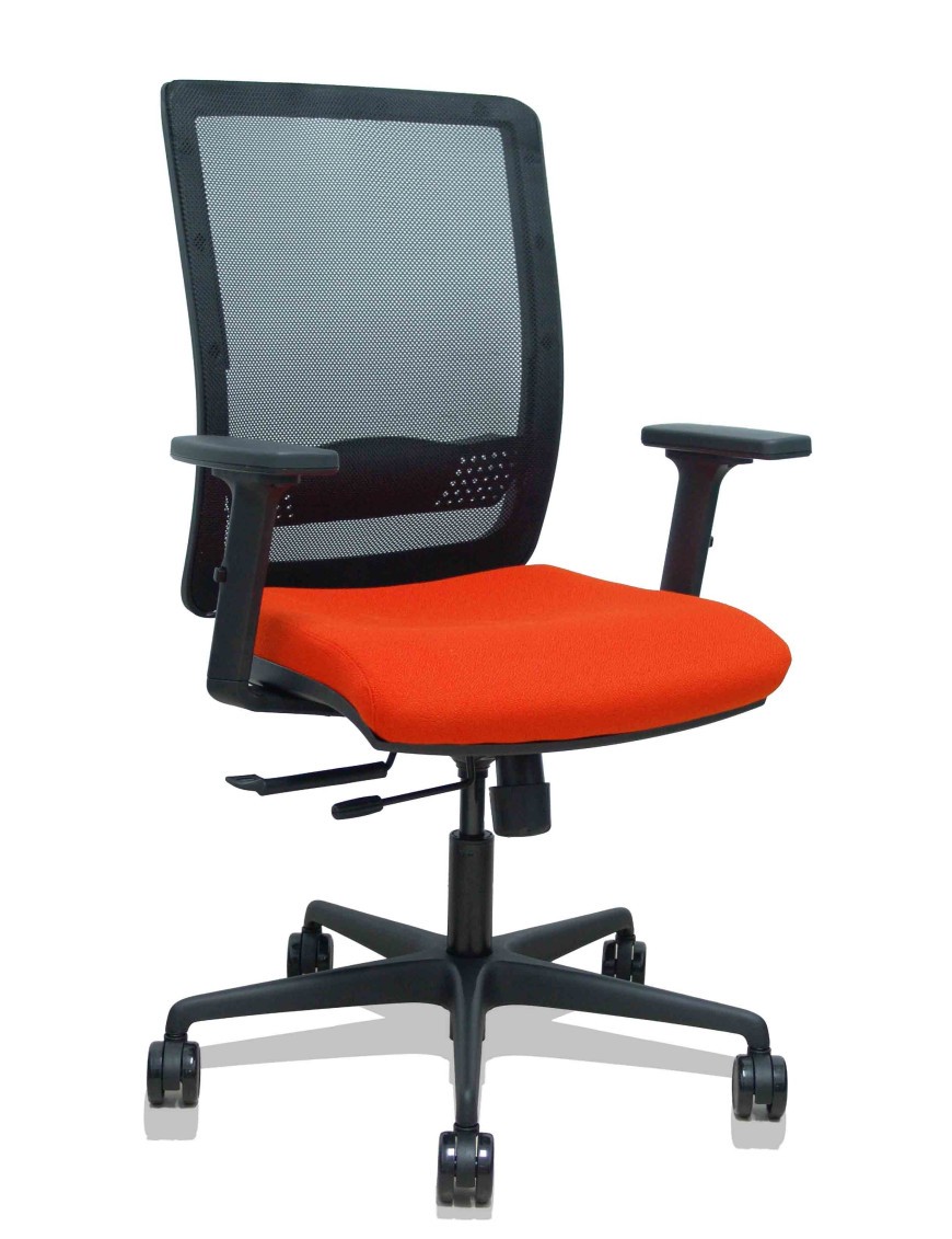 Silla Haches traslack malla negra asiento bali naranja oscuro brazos 2D ruedas 65mm