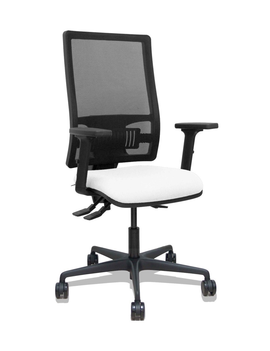 Silla Bormate asincro malla negra asiento bali blanco brazos 2D ruedas 65mm