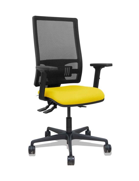 Silla Bormate asincro malla negra asiento bali amarillo brazos 2D ruedas 65mm