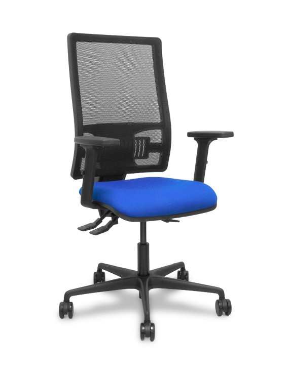 Silla Bormate asincro malla negra asiento bali azul brazos 2D ruedas 65mm