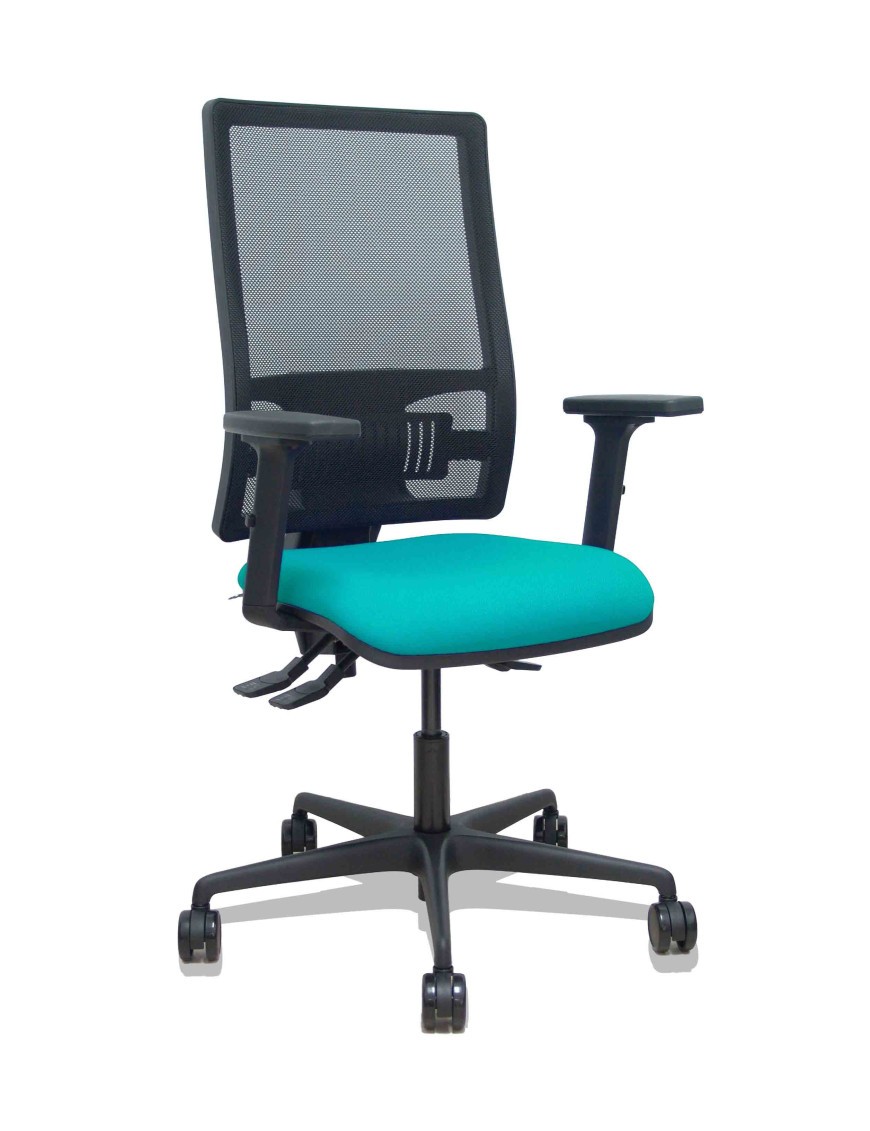 Silla Bormate asincro malla negra asiento bali turquesa brazos 2D ruedas 65mm